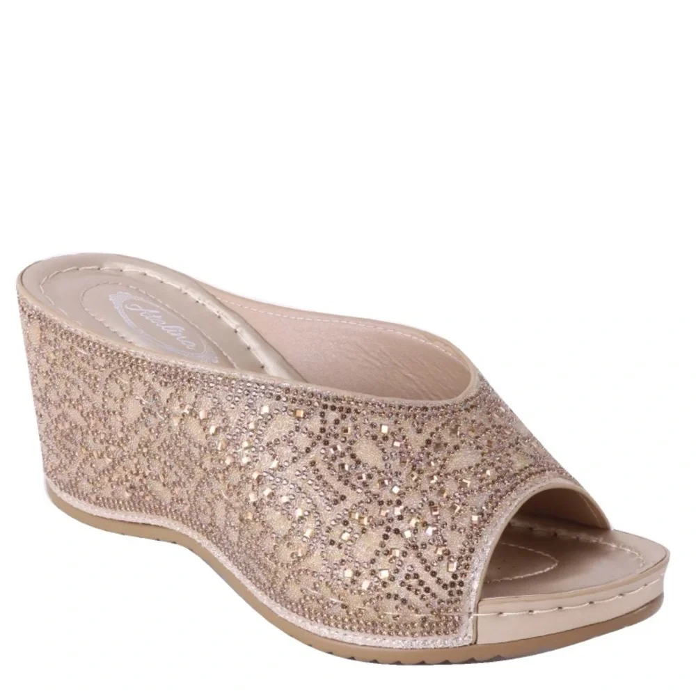 Italina Champagne Rhinestone Platform Wedge Sandal